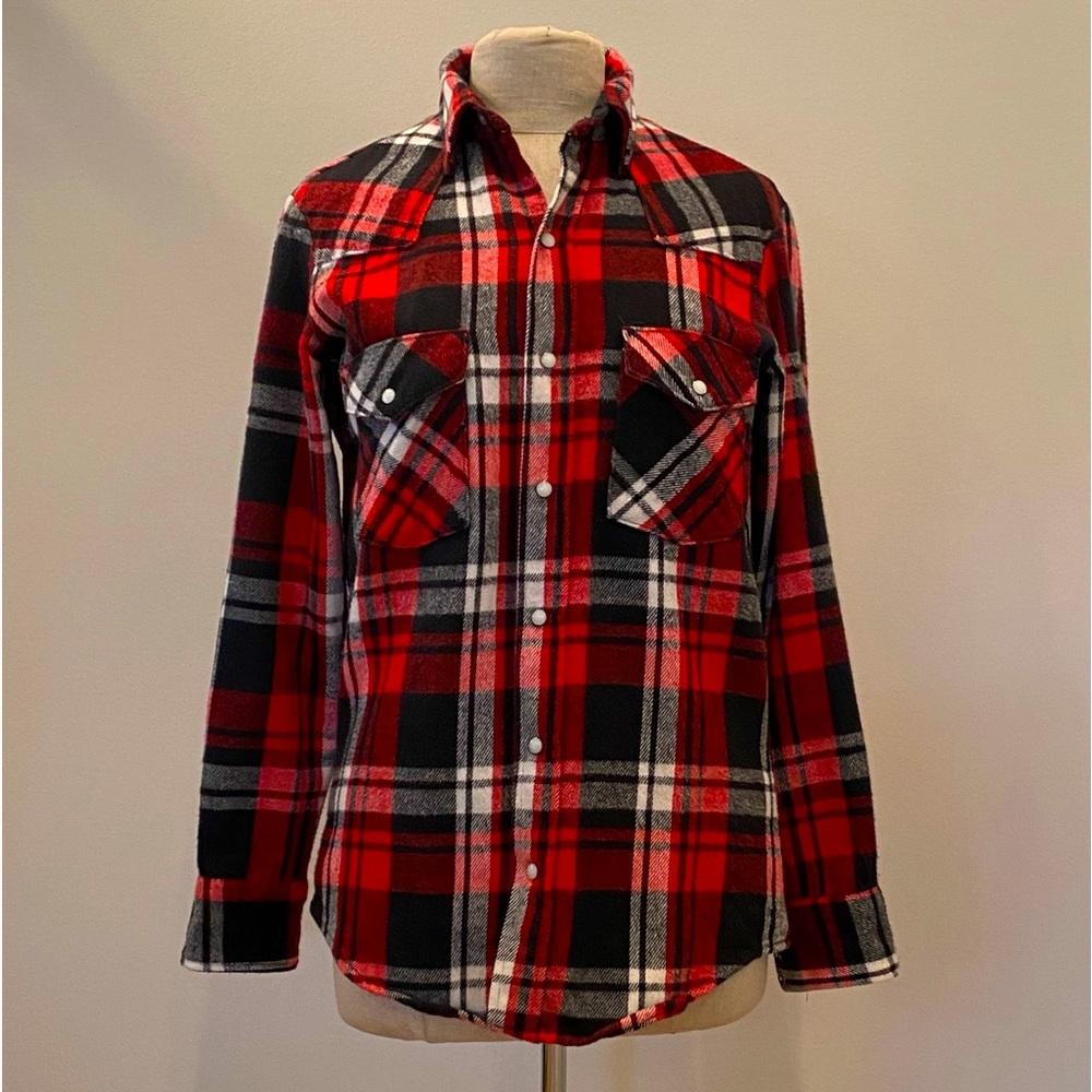 Dakota by Five Brothers Vintage Flannel Red Black Plaid w Pearl Snaps / Size M